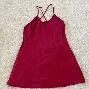 Silky Red Chemise Slip with Crisscross Straps